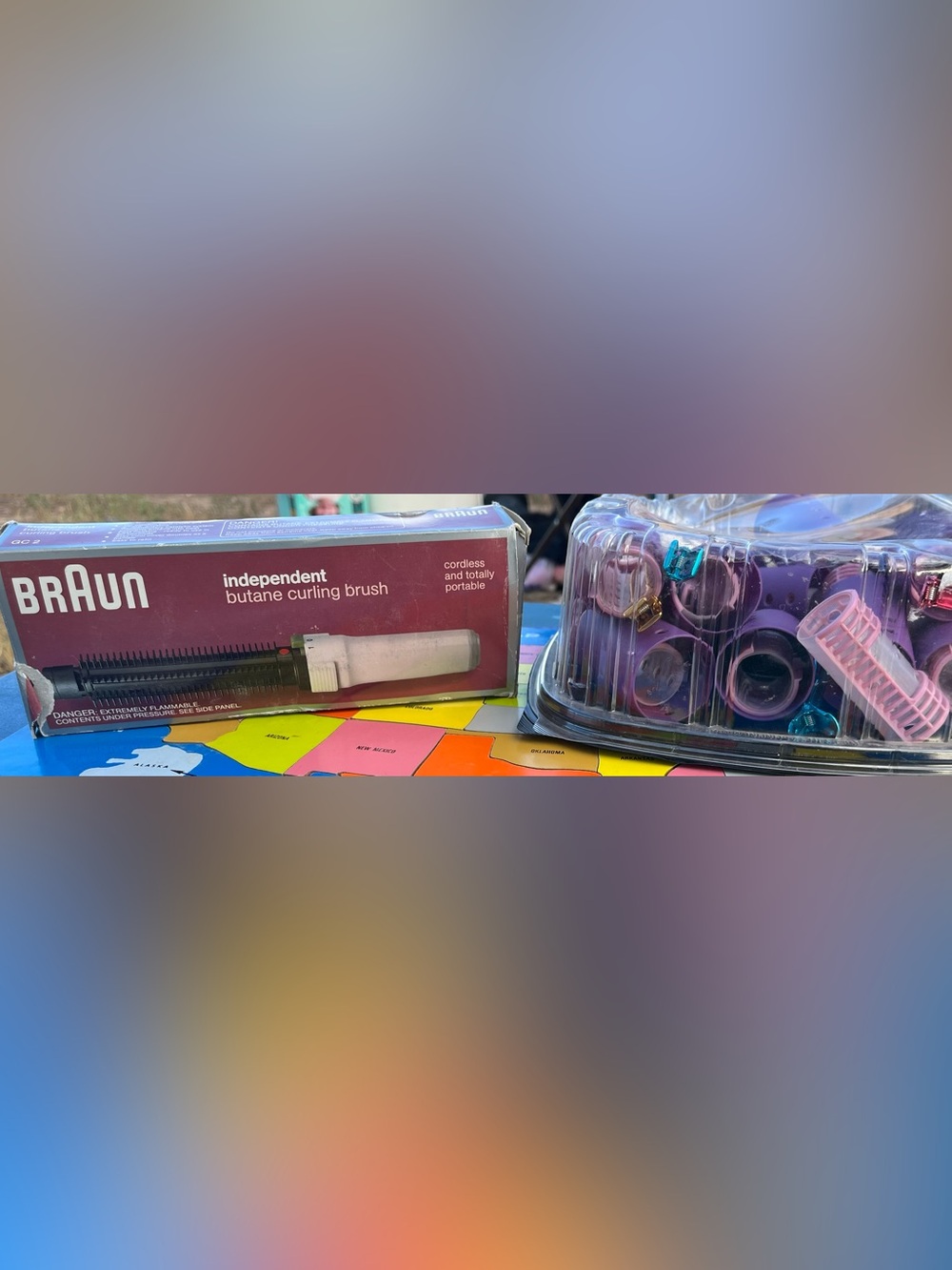 Braun Butane Curling Brush & a Set of Purple Assorted Curlers Curling Rods